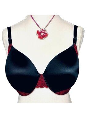 SOMA Bra Vanishing back Full coverage Underwire Floral lace Black Red 38DD/38E